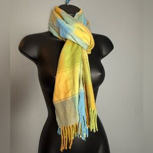 100% Cashmere Made in England Plaid Unisex Scarf 12x64